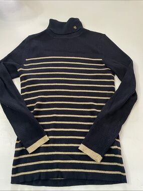 Lauren Ralph Lauren gold black monogrammed turtleneck medium